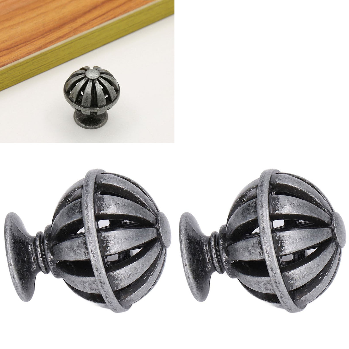 2Set Cabinet Knob Birdcage Hollow Closet Drawer Knob Zinc Alloy Wardrobe Knob for Home Decoration366 Birdcag Antique Silver