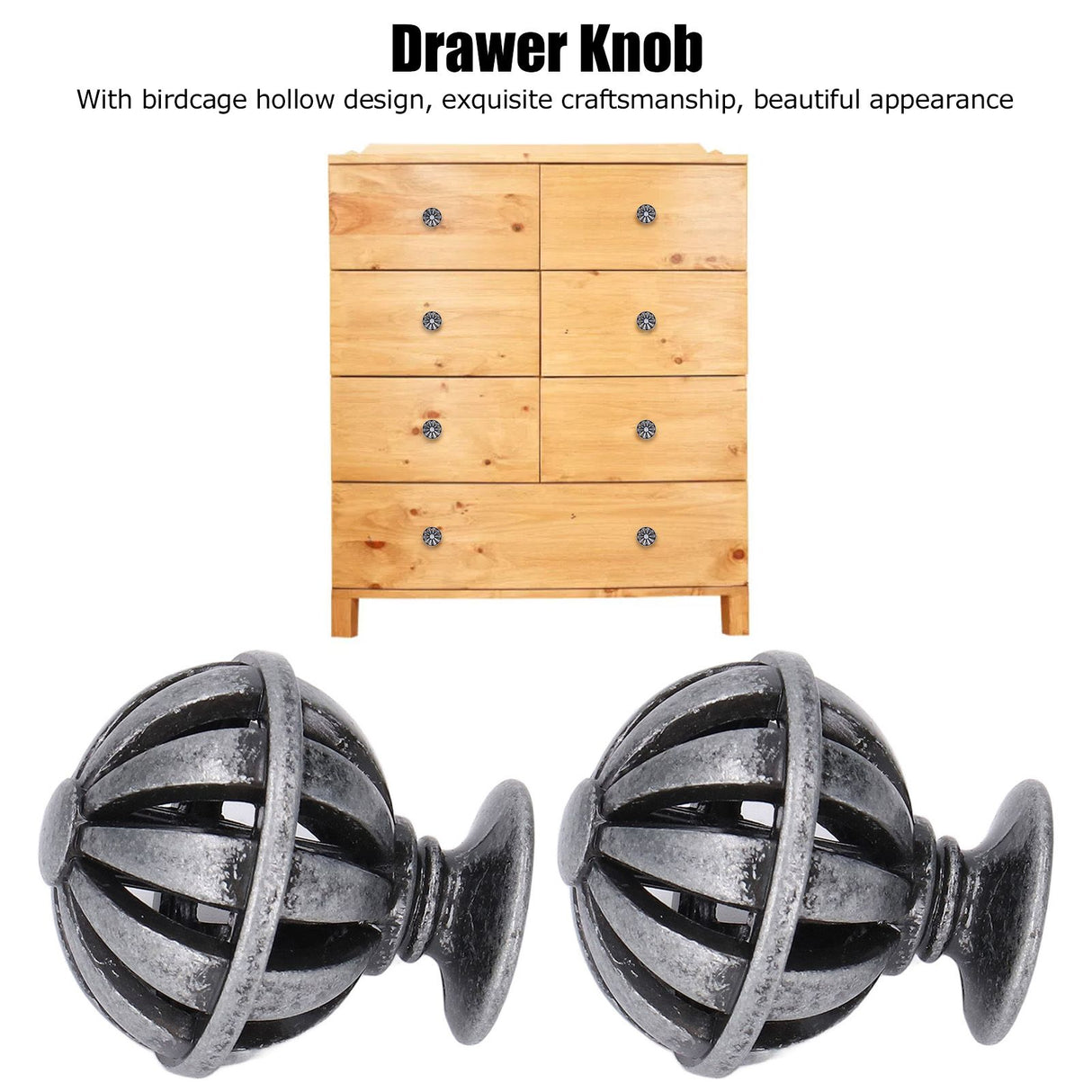 2Set Cabinet Knob Birdcage Hollow Closet Drawer Knob Zinc Alloy Wardrobe Knob for Home Decoration366 Birdcag Antique Silver
