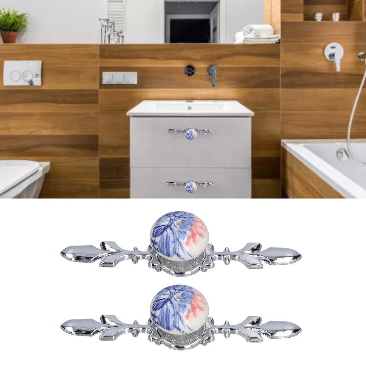 2pcs/set Ceramic Cabinet Handle Modern Simple Style Hand Painted Ceramic Cabinet Knobs1060D Plantain Blue and White Porcelain