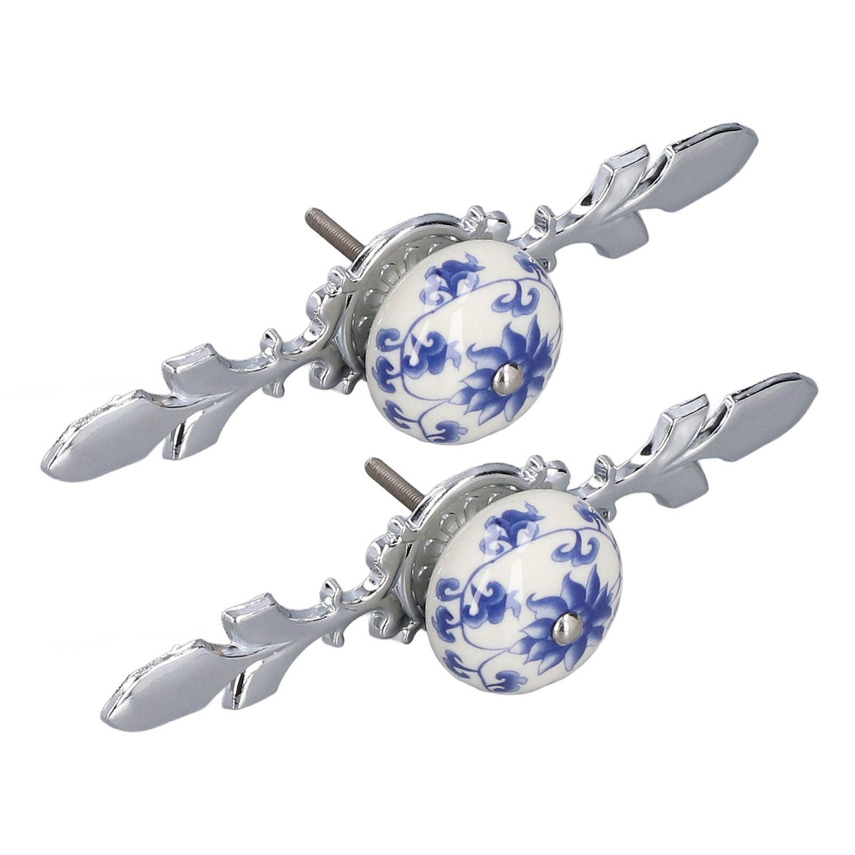 2pcs/set Ceramic Cabinet Handle Modern Simple Style Hand Painted Ceramic Cabinet Knobs1060D Rich Flower Blue and White Porcelain