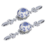 2pcs/set Ceramic Cabinet Handle Modern Simple Style Hand Painted Ceramic Cabinet Knobs1060D Rich Flower Blue and White Porcelain - Close-Up Angle