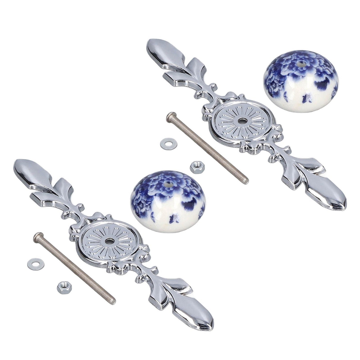 2pcs/set Ceramic Cabinet Handle Modern Simple Style Hand Painted Ceramic Cabinet Knobs1060D Peony Blue and White Porcelain