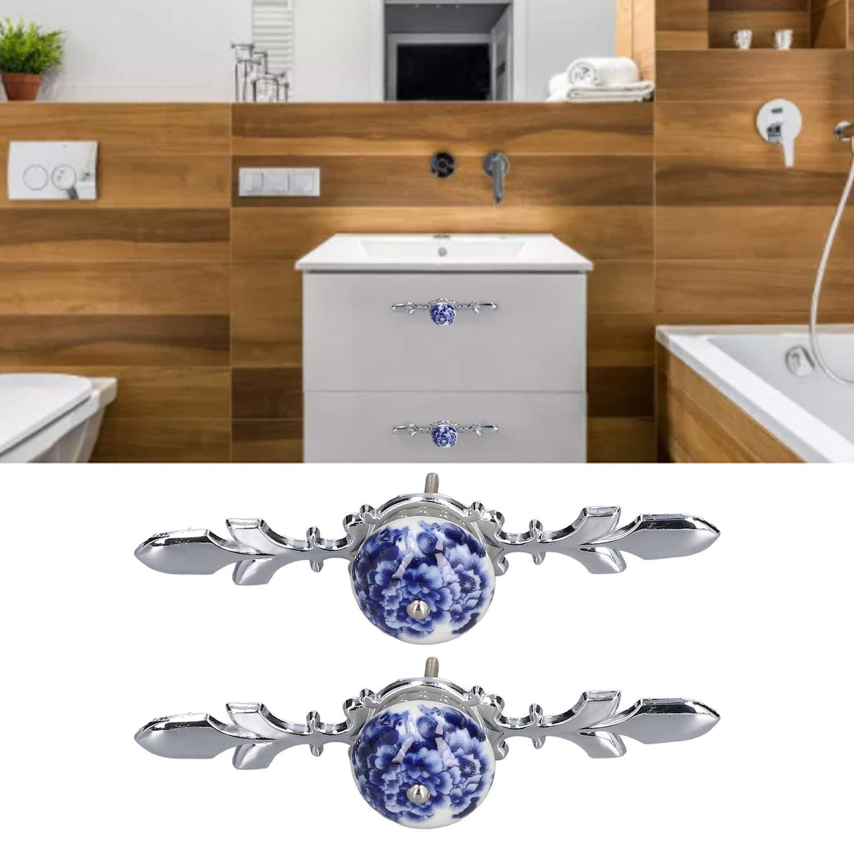 2pcs/set Ceramic Cabinet Handle Modern Simple Style Hand Painted Ceramic Cabinet Knobs1060D Peony Blue and White Porcelain
