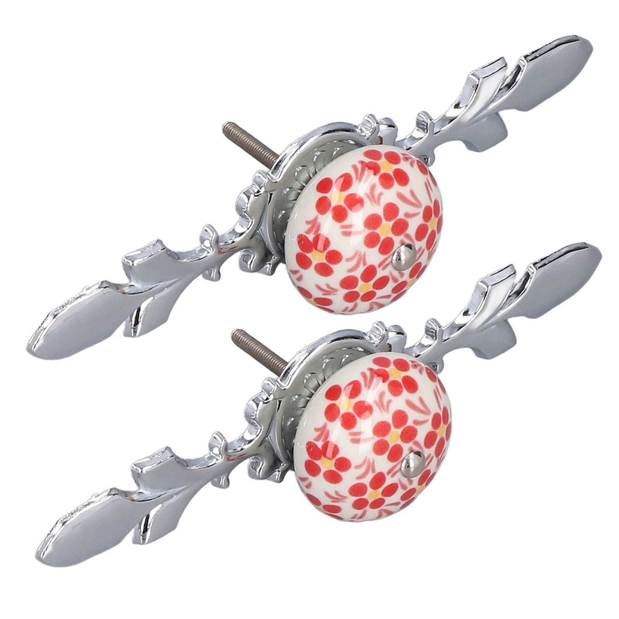 2pcs/set Ceramic Cabinet Handle Modern Simple Style Hand Painted Ceramic Cabinet Knobs1060D Red Flower Blue and White Porcelain