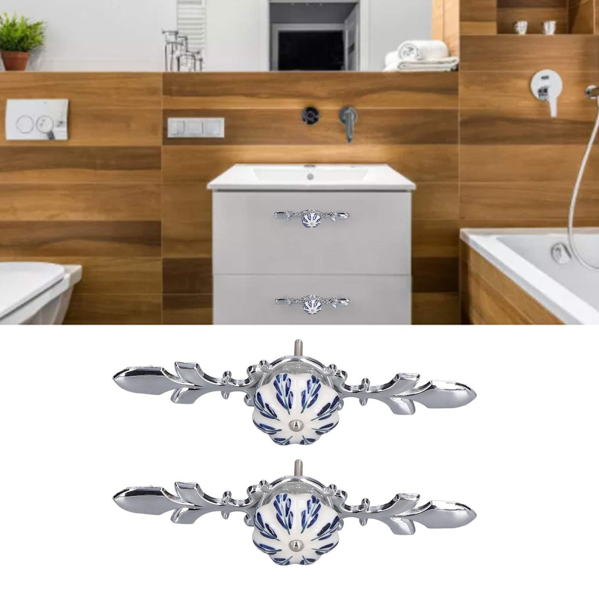 2pcs/set Ceramic Cabinet Handle Modern Simple Style Hand Painted Ceramic Cabinet Knobs1061D Pachira Macrocarpa Blue and White Porcelain