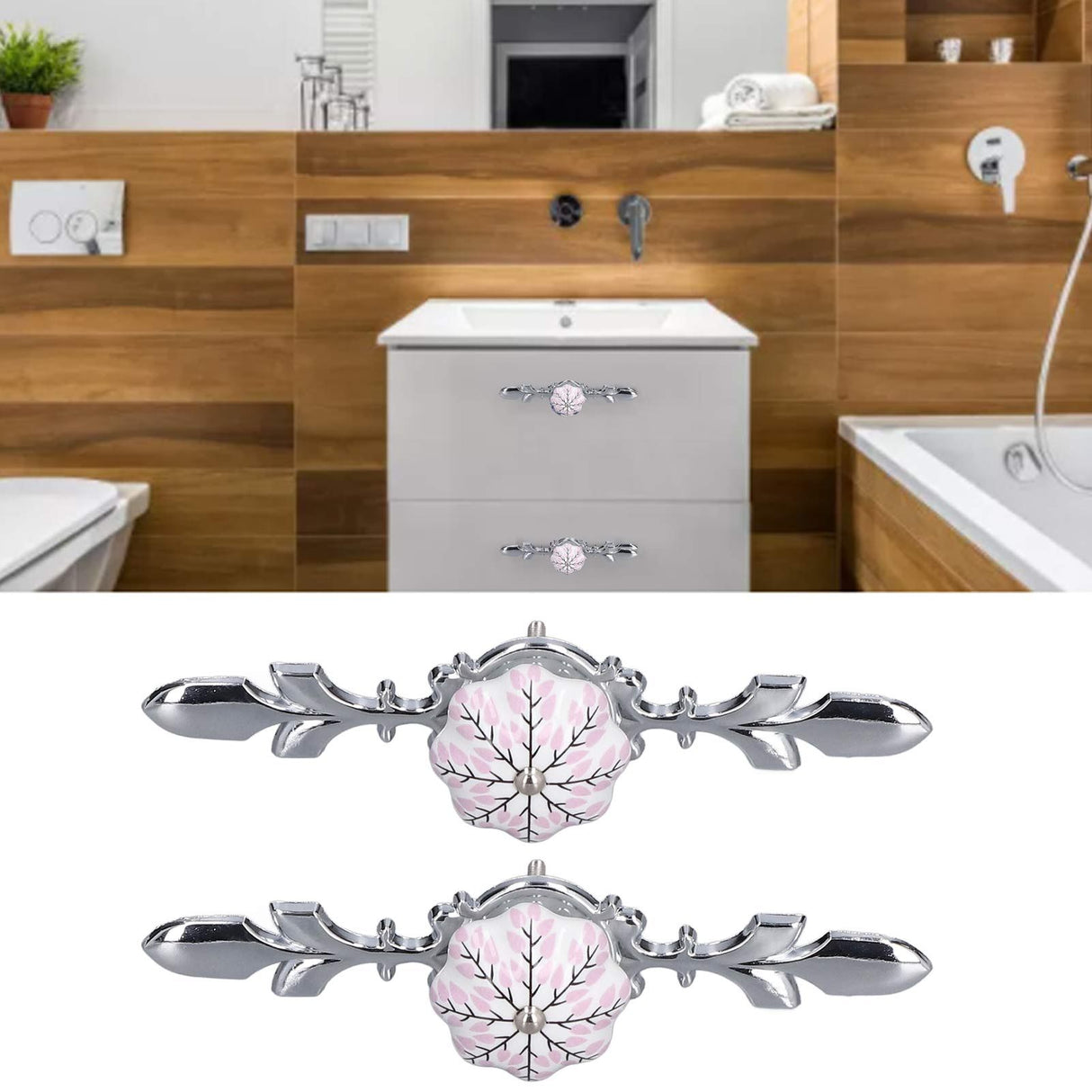 2pcs/set Ceramic Cabinet Handle Modern Simple Style Hand Painted Ceramic Cabinet Knobs1061D Flower Pattern