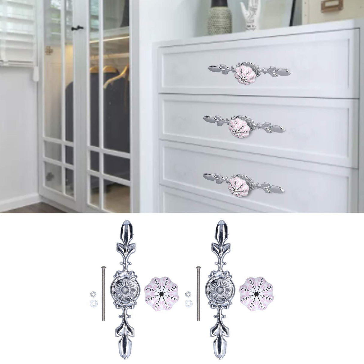 2pcs/set Ceramic Cabinet Handle Modern Simple Style Hand Painted Ceramic Cabinet Knobs1061D Flower Pattern