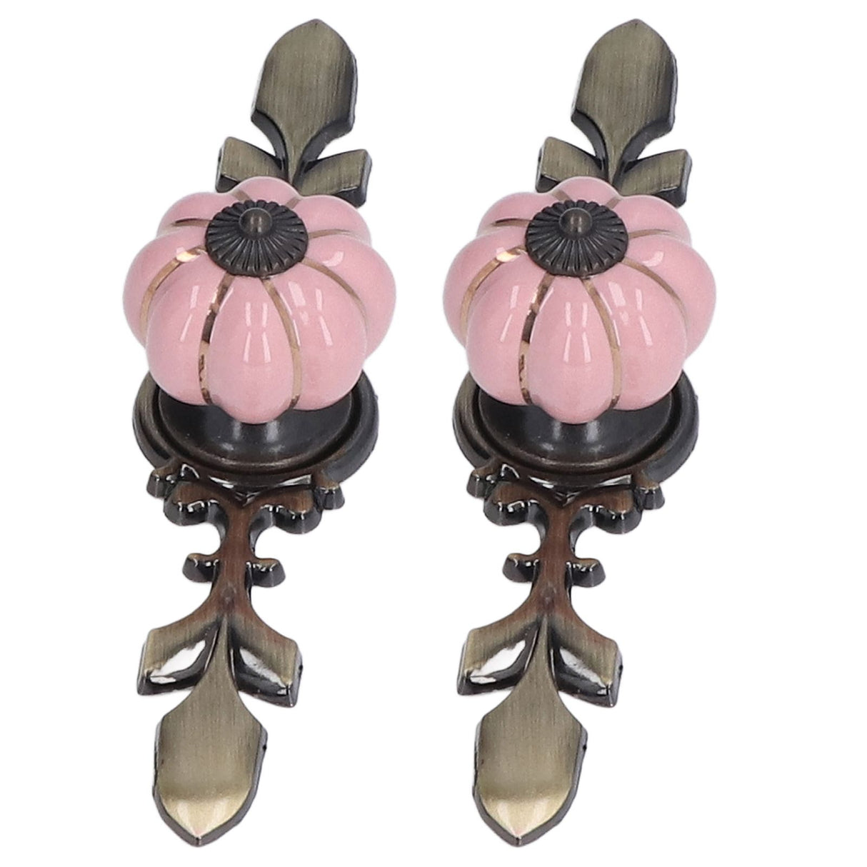 2pcs/set Hand Painted Pumpkin Drawer Knobs Chinese Pastoral Style Ceramic Cabinet HandlePink