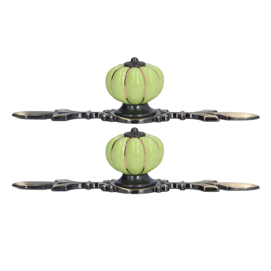 2pcs/set Hand Painted Pumpkin Drawer Knobs Chinese Pastoral Style Ceramic Cabinet HandleGreen