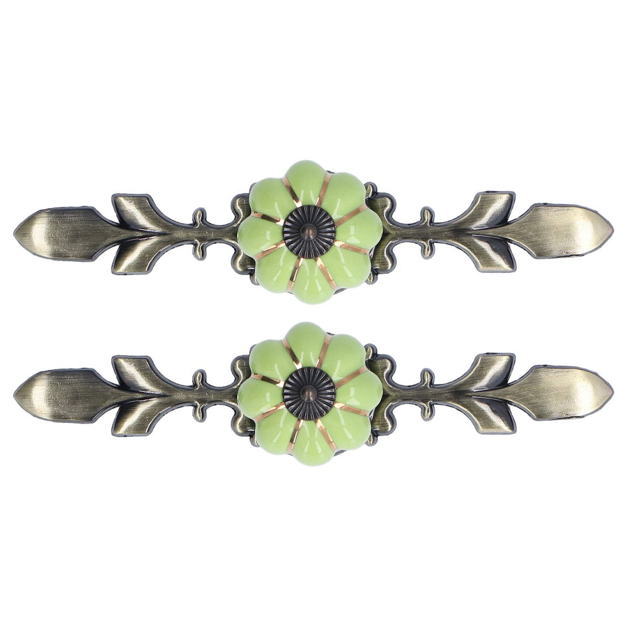 2pcs/set Hand Painted Pumpkin Drawer Knobs Chinese Pastoral Style Ceramic Cabinet HandleGreen