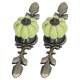 2pcs/set Hand Painted Pumpkin Drawer Knobs Chinese Pastoral Style Ceramic Cabinet HandleGreen - Low Angle