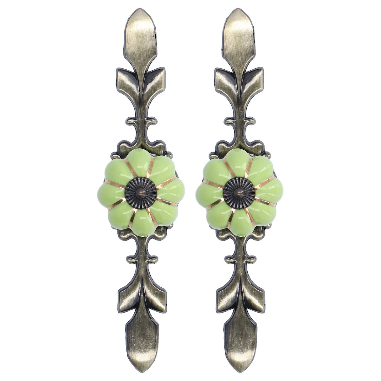 2pcs/set Hand Painted Pumpkin Drawer Knobs Chinese Pastoral Style Ceramic Cabinet HandleGreen
