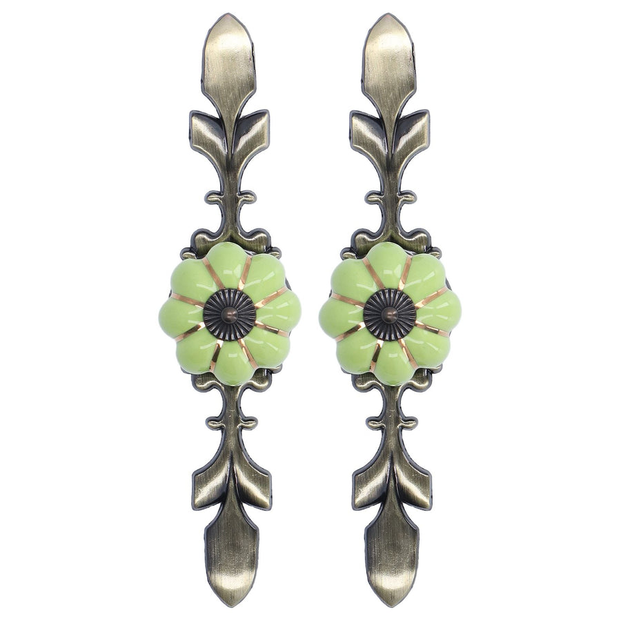 2pcs/set Hand Painted Pumpkin Drawer Knobs Chinese Pastoral Style Ceramic Cabinet HandleGreen