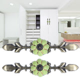 2pcs/set Hand Painted Pumpkin Drawer Knobs Chinese Pastoral Style Ceramic Cabinet HandleGreen