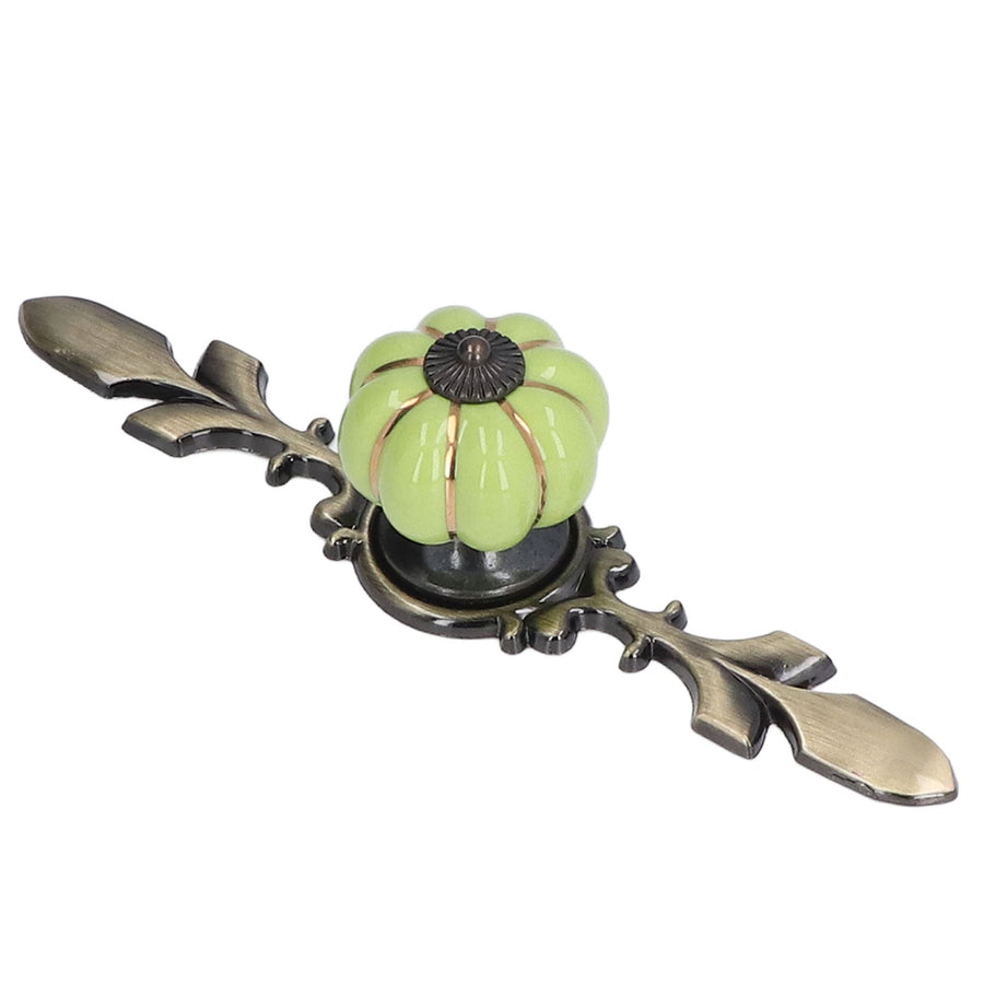 2pcs/set Hand Painted Pumpkin Drawer Knobs Chinese Pastoral Style Ceramic Cabinet HandleGreen