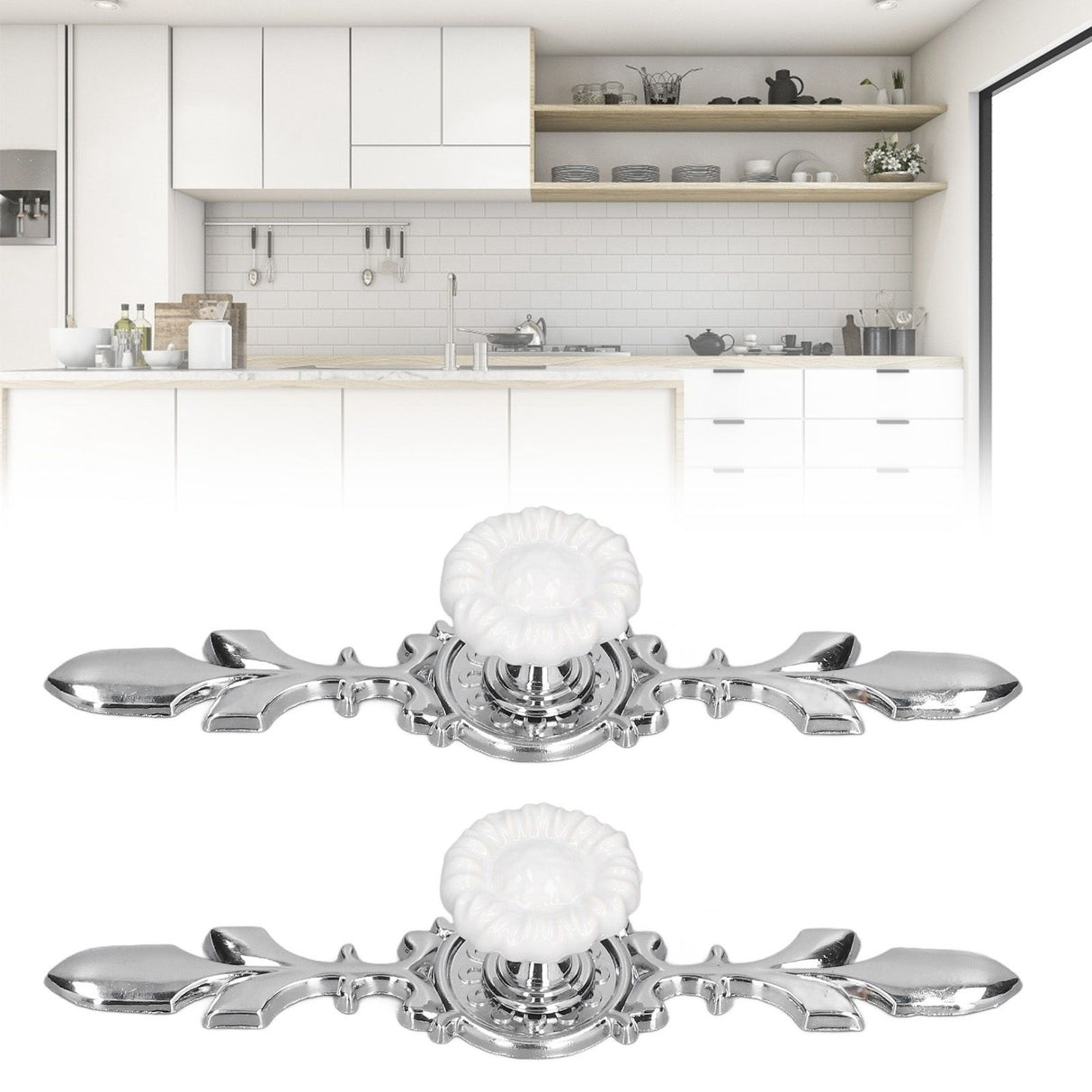 2 Set Drawer Knobs Pull Handles Ceramics Cabinet Cupboard Door Decorative Knobs with Plate for Kitchen Bathroom Office1088D Sunflower