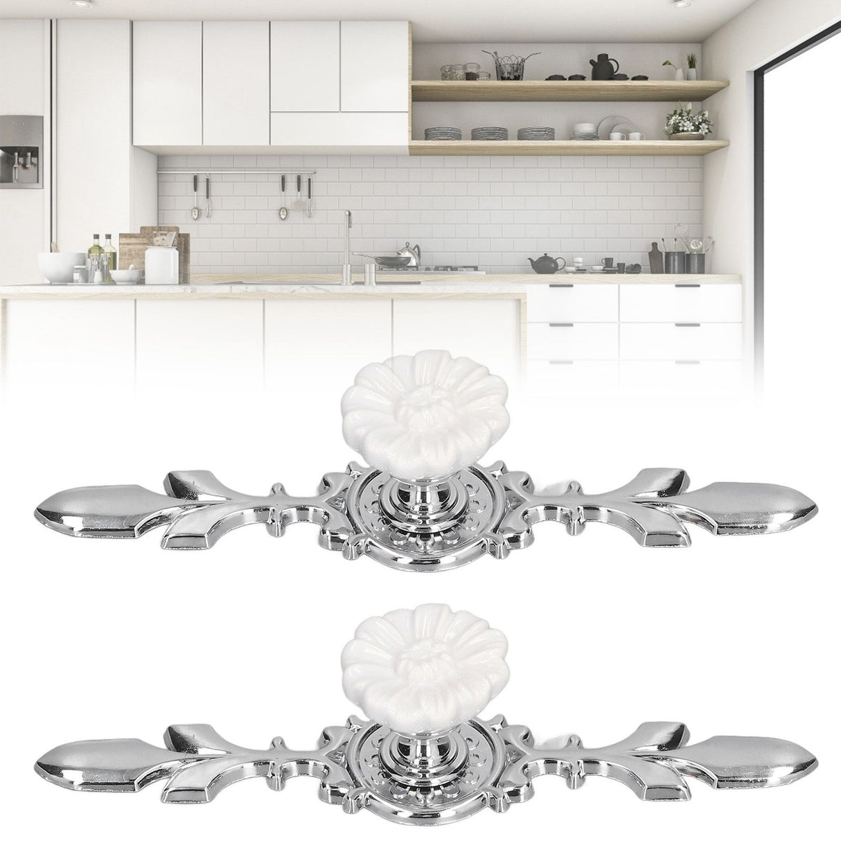 2 Set Drawer Knobs Pull Handles Ceramics Cabinet Cupboard Door Decorative Knobs with Plate for Kitchen Bathroom Office1088D Magnolia