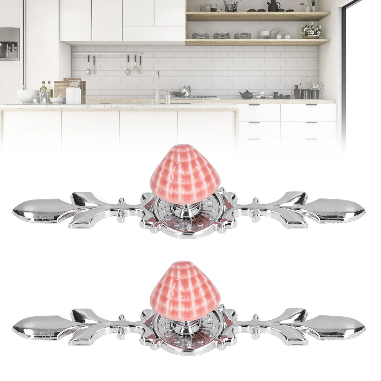 2 Set Drawer Knobs Pull Handles Ceramics Cabinet Decorative Knobs with Plate for Kitchen Bathroom Office Decoration1088D Shell