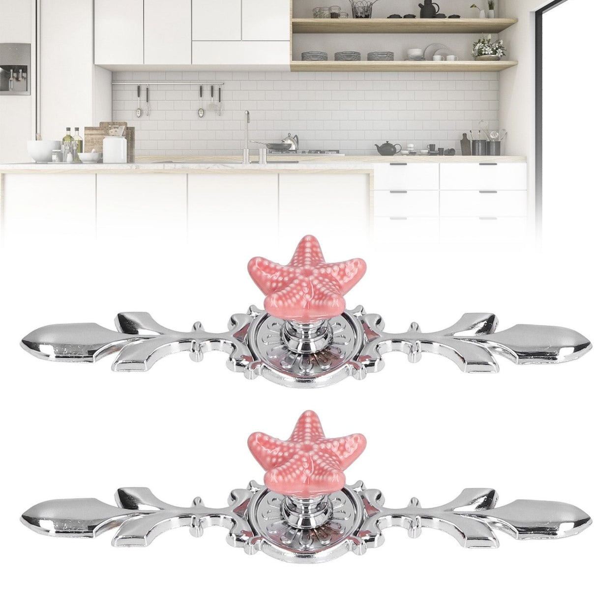 2 Set Drawer Knobs Pull Handles Ceramics Cabinet Decorative Knobs with Plate for Kitchen Bathroom Office Decoration1088D Sea Star