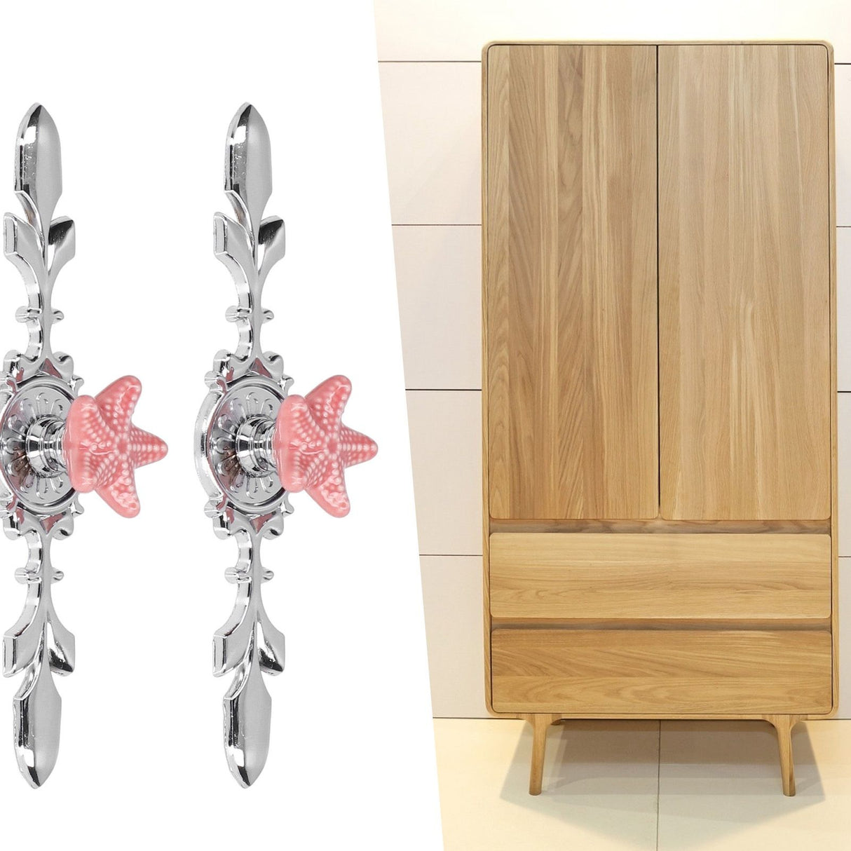2 Set Drawer Knobs Pull Handles Ceramics Cabinet Decorative Knobs with Plate for Kitchen Bathroom Office Decoration1088D Sea Star