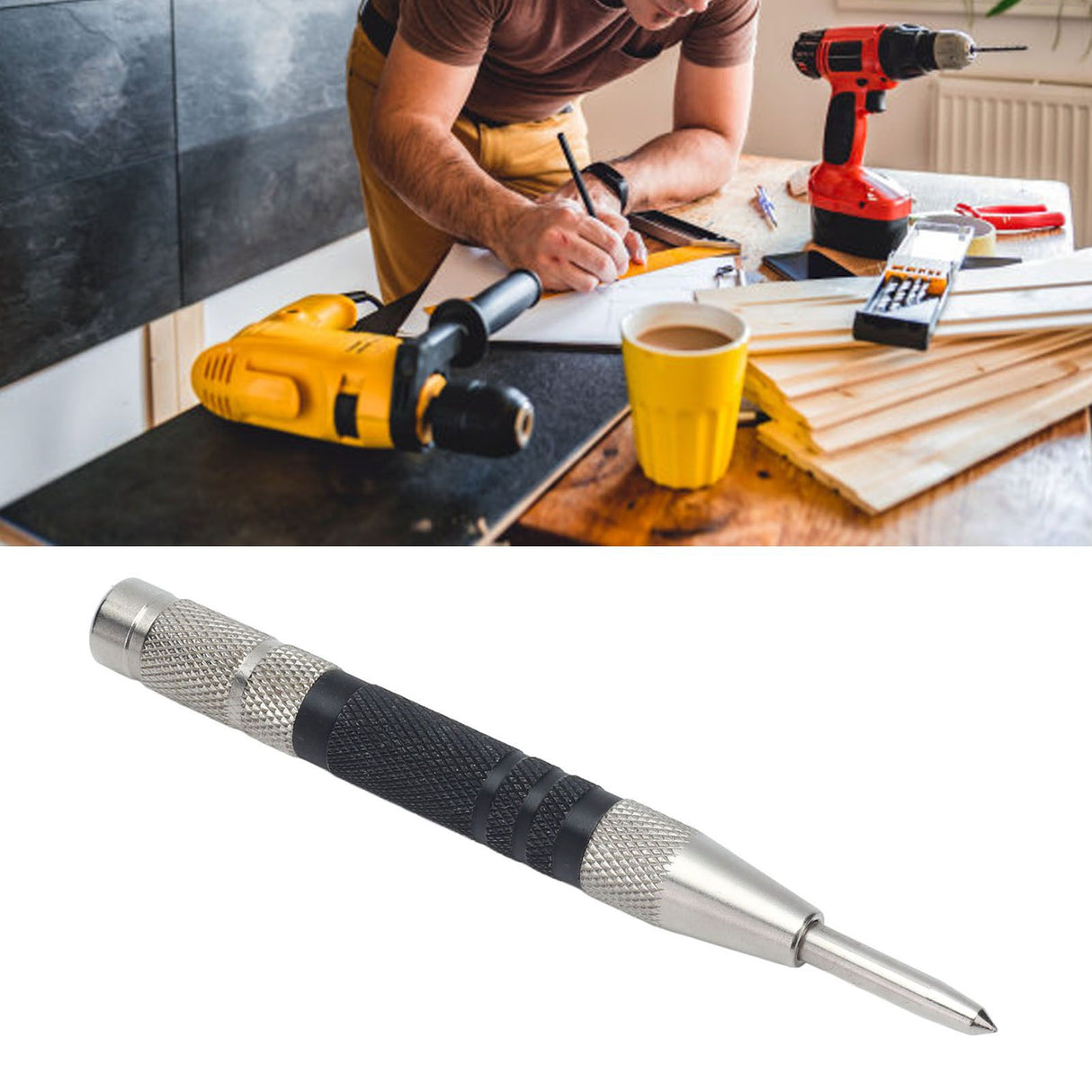 Automatic Center Punch Precise Positioning Adjustable Spring Easy to Grasp 155mm Woodworking Punch for Home Decoration