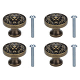 4Set Lion Head Zinc Alloy Cabinet Door Handle Modern Antique Cartoon Solid Drawer Pull Circular Single Hole Buckle Hand399 Lion Head Bronze