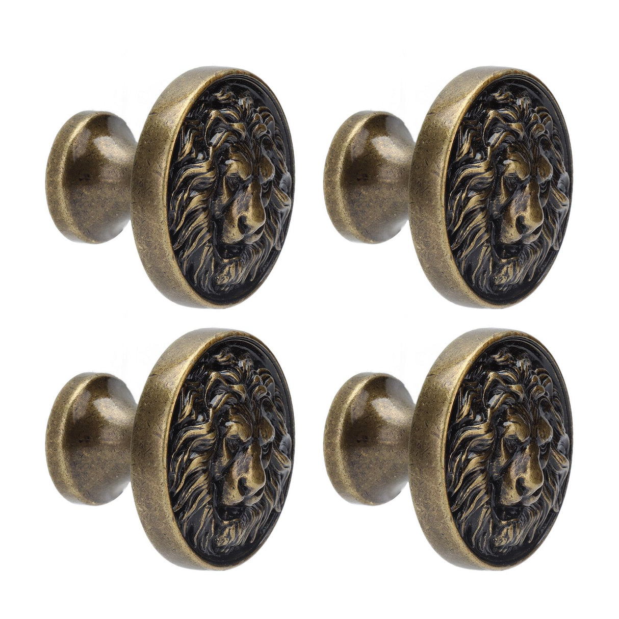 4Set Lion Head Zinc Alloy Cabinet Door Handle Modern Antique Cartoon Solid Drawer Pull Circular Single Hole Buckle Hand399 Lion Head Bronze