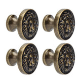 4Set Lion Head Zinc Alloy Cabinet Door Handle Modern Antique Cartoon Solid Drawer Pull Circular Single Hole Buckle Hand399 Lion Head Bronze - Front View