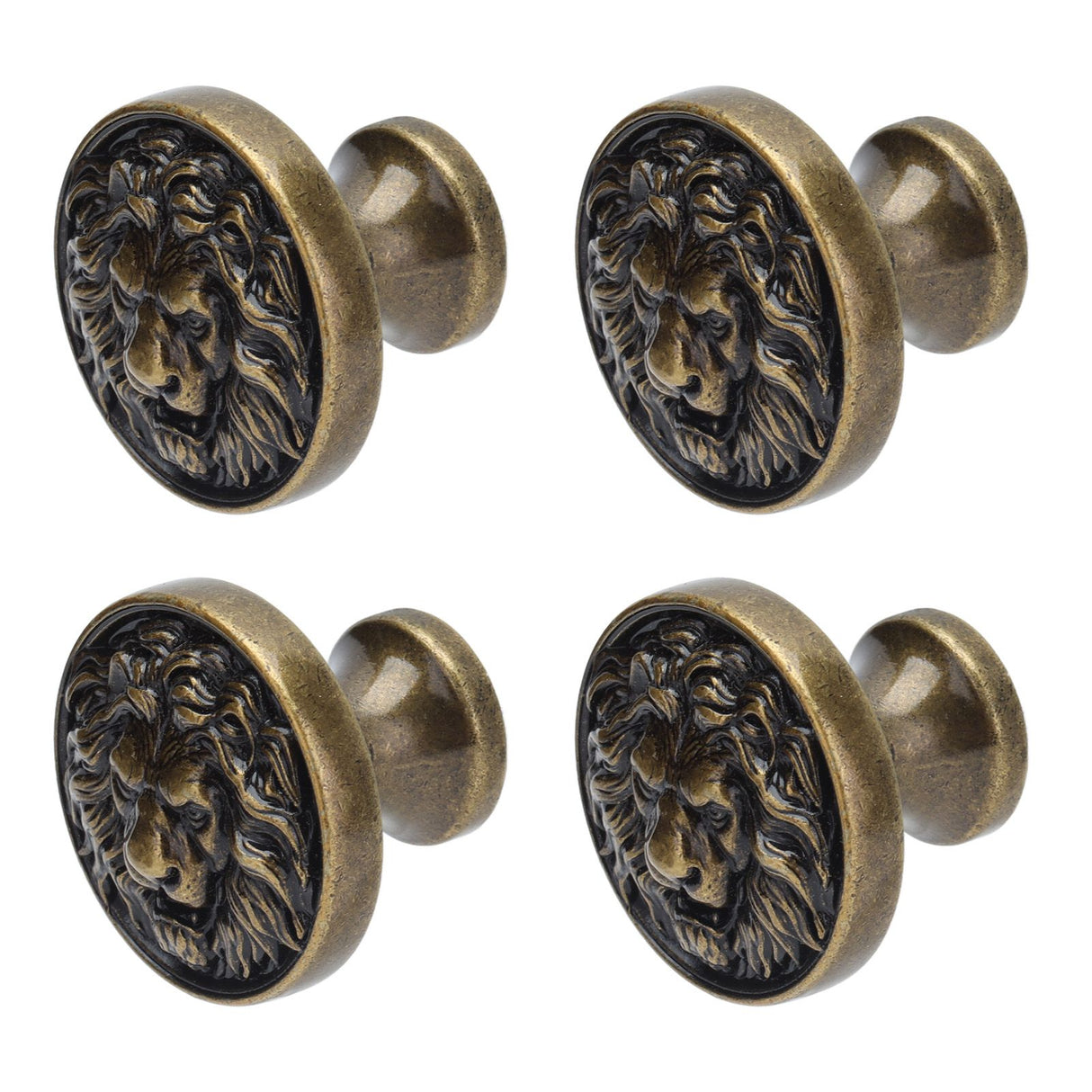 4Set Lion Head Zinc Alloy Cabinet Door Handle Modern Antique Cartoon Solid Drawer Pull Circular Single Hole Buckle Hand399 Lion Head Bronze