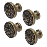 4Set Lion Head Zinc Alloy Cabinet Door Handle Modern Antique Cartoon Solid Drawer Pull Circular Single Hole Buckle Hand399 Lion Head Bronze - Low Angle