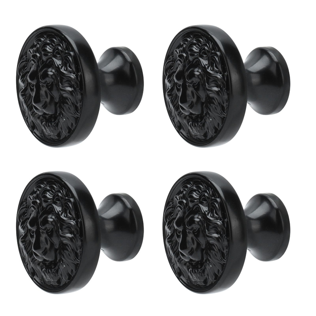 4Set Lion Head Zinc Alloy Cabinet Door Handle Modern Antique Cartoon Solid Drawer Pull Circular Single Hole Buckle Hand399 Lion Head Black