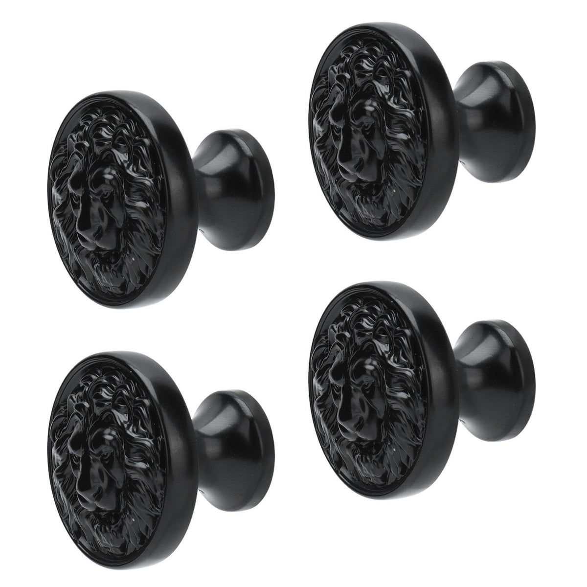 4Set Lion Head Zinc Alloy Cabinet Door Handle Modern Antique Cartoon Solid Drawer Pull Circular Single Hole Buckle Hand399 Lion Head Black