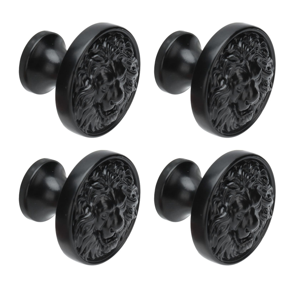 4Set Lion Head Zinc Alloy Cabinet Door Handle Modern Antique Cartoon Solid Drawer Pull Circular Single Hole Buckle Hand399 Lion Head Black