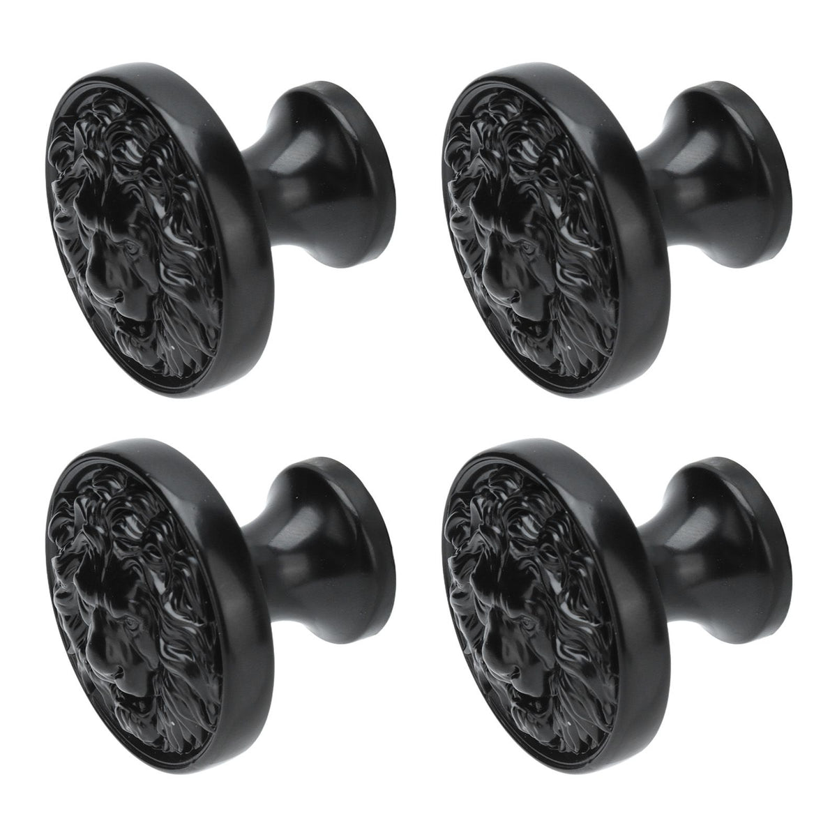 4Set Lion Head Zinc Alloy Cabinet Door Handle Modern Antique Cartoon Solid Drawer Pull Circular Single Hole Buckle Hand399 Lion Head Black