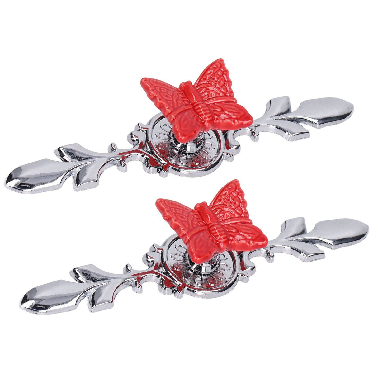 2Set Drawer Pull Knob Zinc Alloy Cabinet Wardrobe Closet Knob for Kitchen Furniture Decoration1077D Red Butterfly