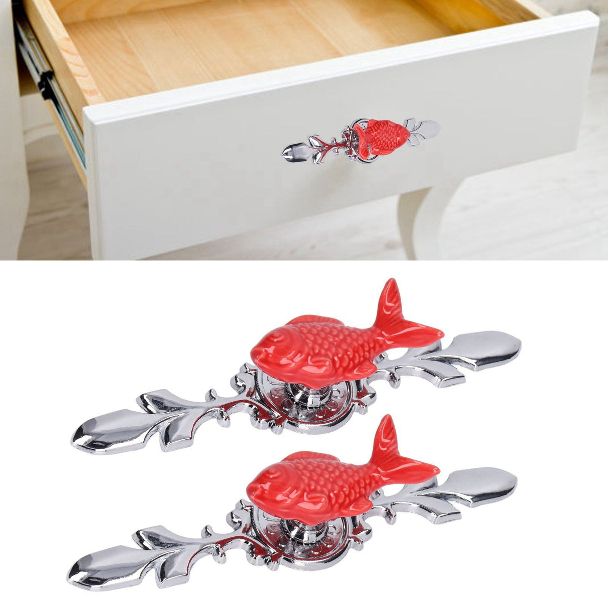 2Set Drawer Pull Knob Zinc Alloy Cabinet Wardrobe Closet Knob for Kitchen Furniture Decoration1077D Red Grass Carp