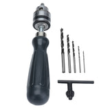 Hand Drill Carbon Steel Manual Crank Drill with Chuck Key and 5pcs Drill Bit for Plastic Wood Jewelry Resin Nut