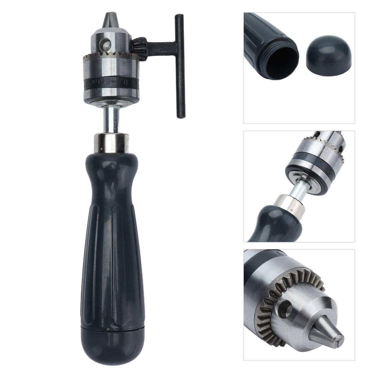Hand Drill Carbon Steel Manual Crank Drill with Chuck Key and 5pcs Drill Bit for Plastic Wood Jewelry Resin Nut