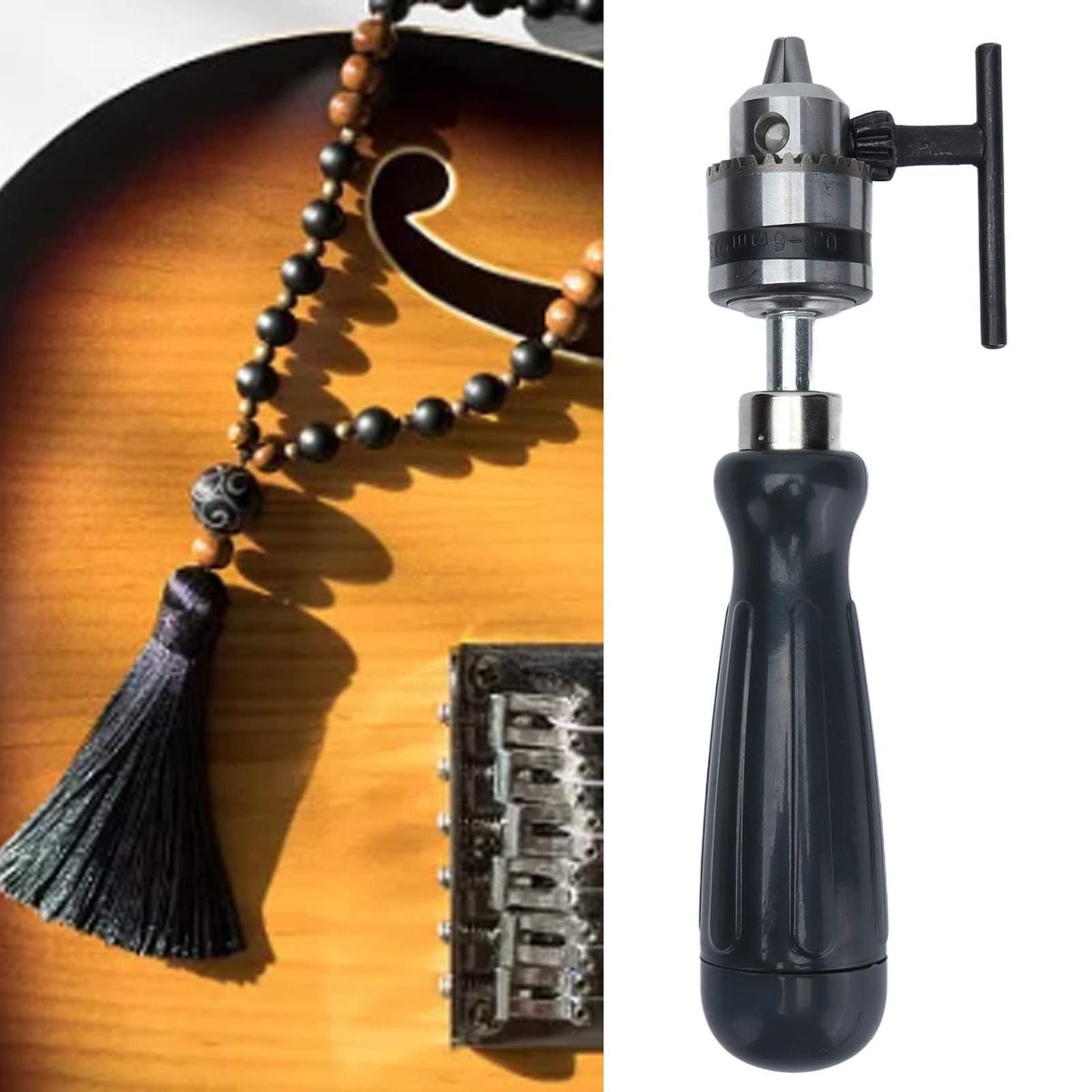 Hand Drill Carbon Steel Manual Crank Drill with Chuck Key and 5pcs Drill Bit for Plastic Wood Jewelry Resin Nut