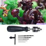 Hand Drill Carbon Steel Manual Crank Drill with Chuck Key and 5pcs Drill Bit for Plastic Wood Jewelry Resin Nut