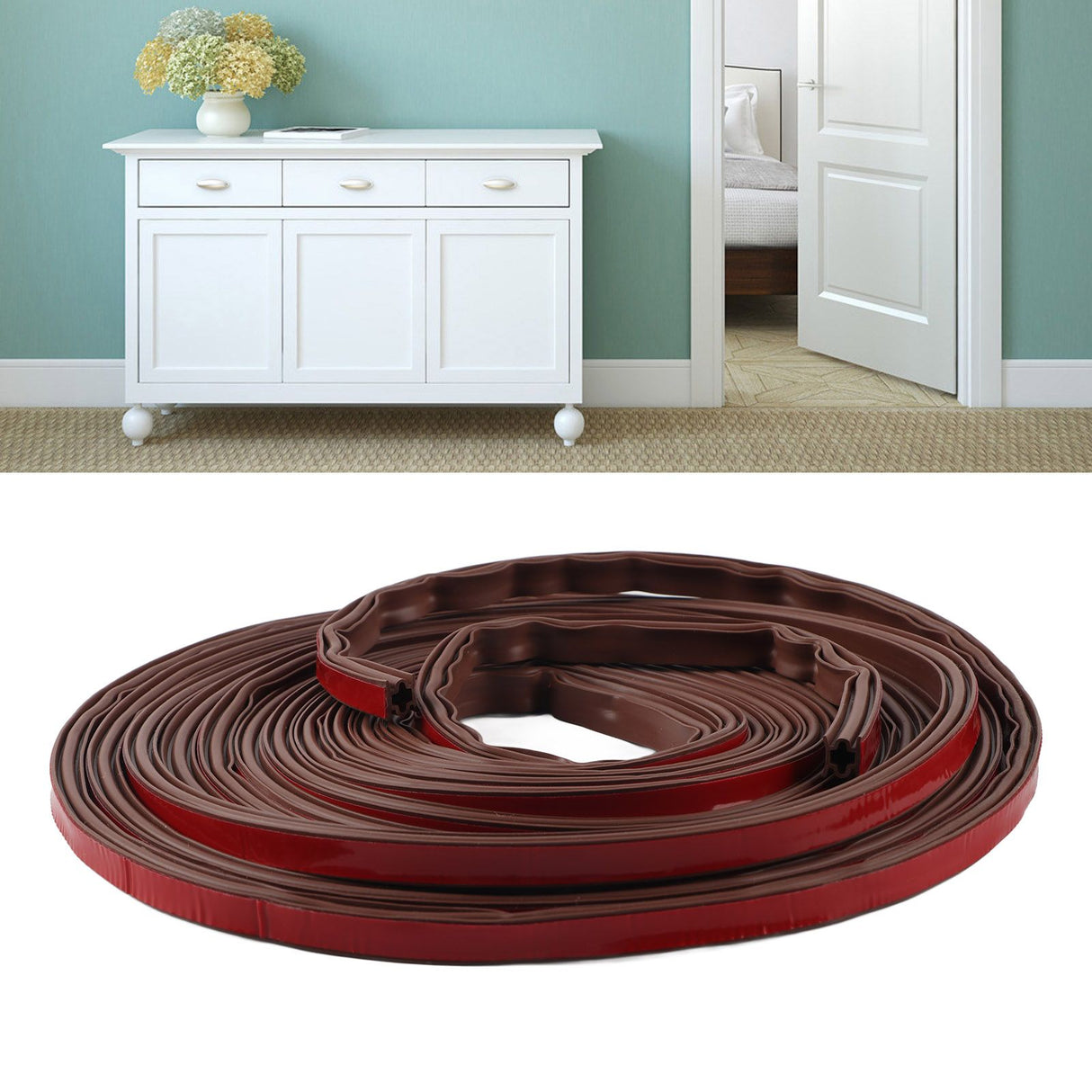 6m Door Sealing Strip Silicone Rubber Self Adhesive Weather Strip Brown Window Sealing Strip for HomeHeight 8mm / 0.3in