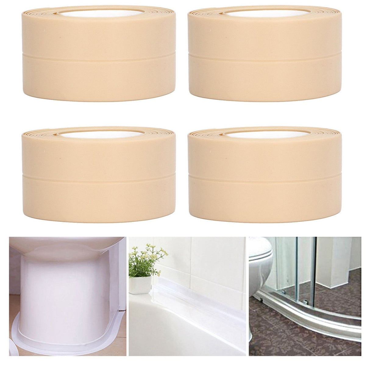 4Pcs Kitchen Sealant Strip PVC Waterproof Self Adhesive Sealing Tape for Bathroom Sink