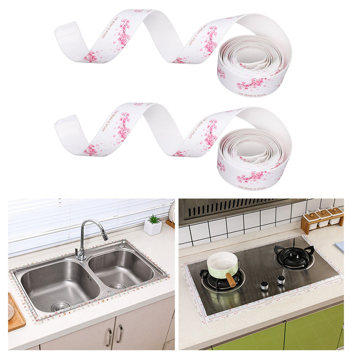 2Pcs Waterproof Tape Self Adhesive PVC Sealing Caulking Strip for Kitchen Bathroom 3.2 Meter