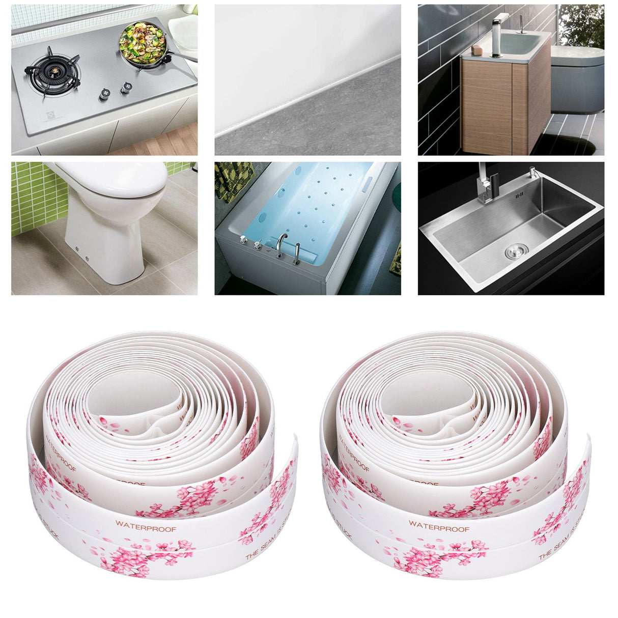 2Pcs Waterproof Tape Self Adhesive PVC Sealing Caulking Strip for Kitchen Bathroom 3.2 Meter