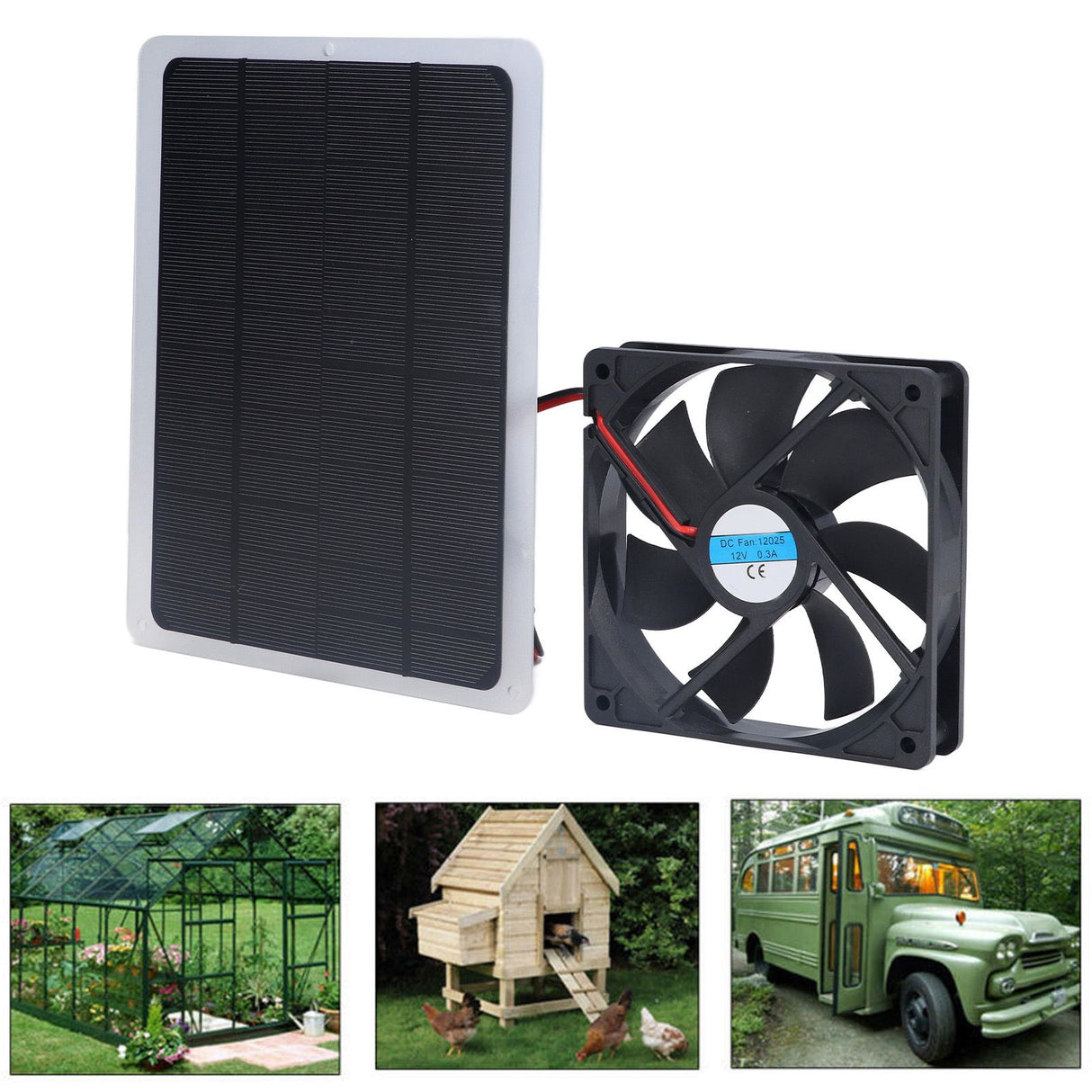 Solar Fan 10W 12V Effective Deodorization Energy Saving Portable USB Solar Exhaust Fan for Pet Houses RV Greenhouses