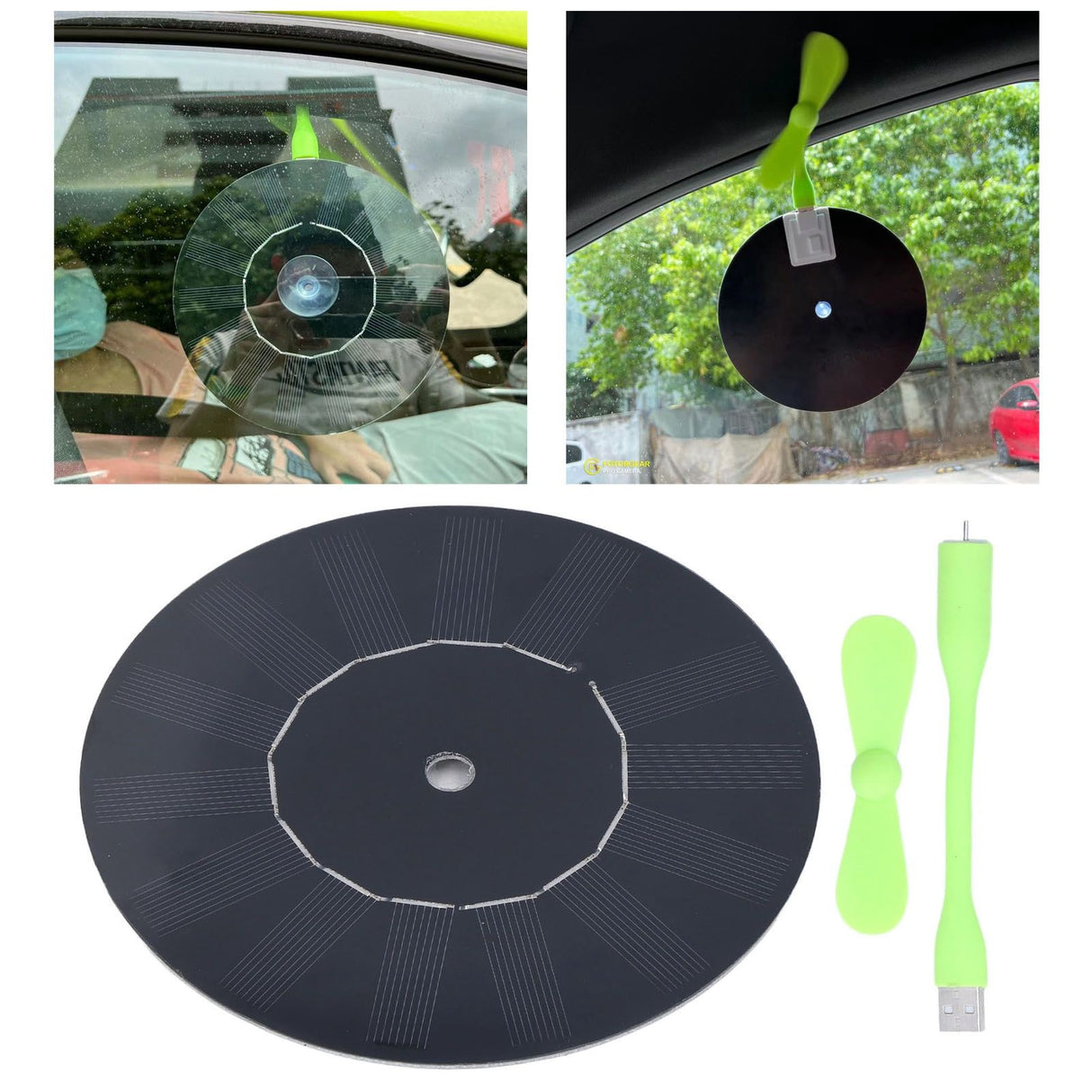 Small USB Car Fan Multifunction Round Monocrystalline Silicone Solar Powered Car Exhaust Fan 5W