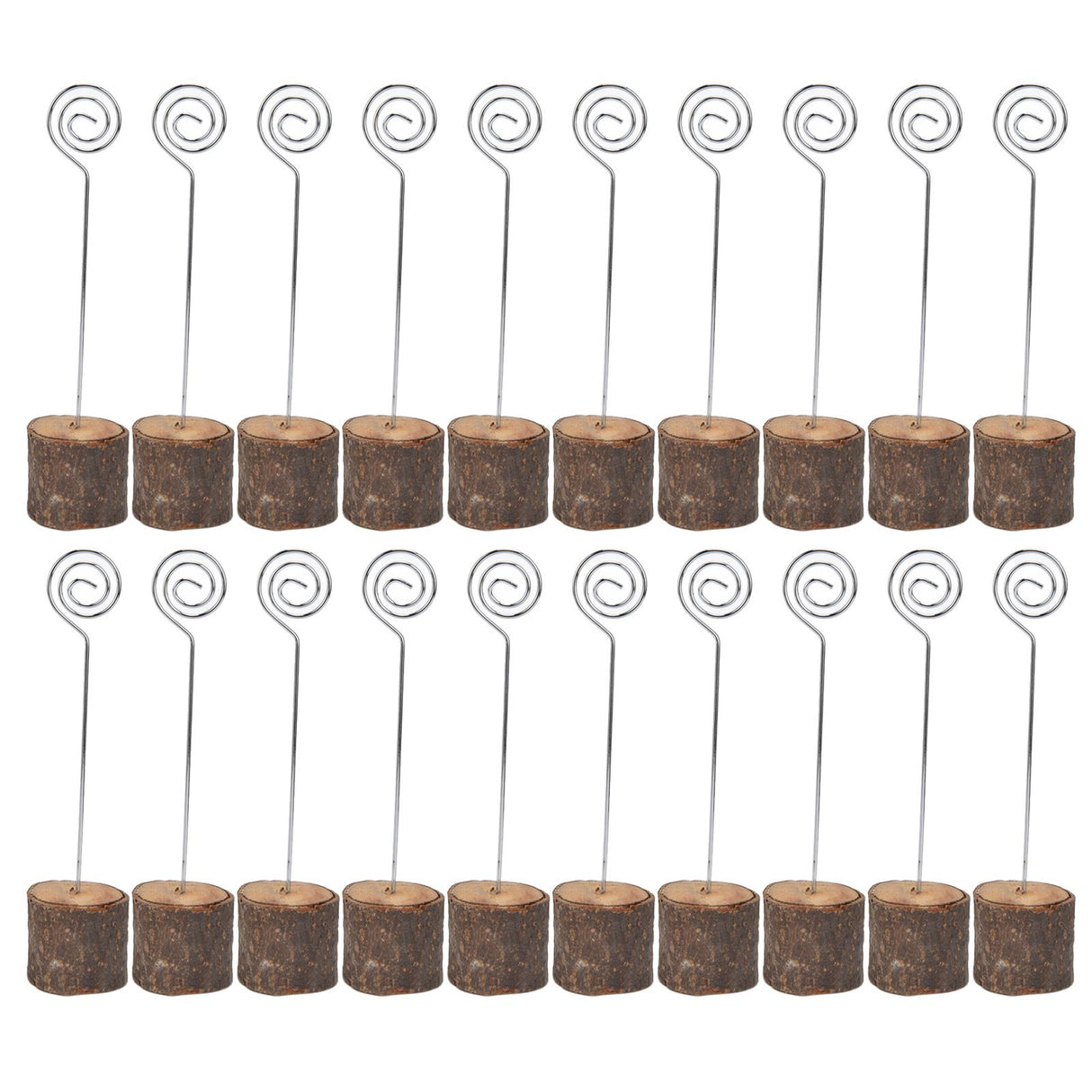 20Pcs Premium Wood Place Card Holders with Swirl Wire Name Cards Photo Holders for Wedding Birthday Festival