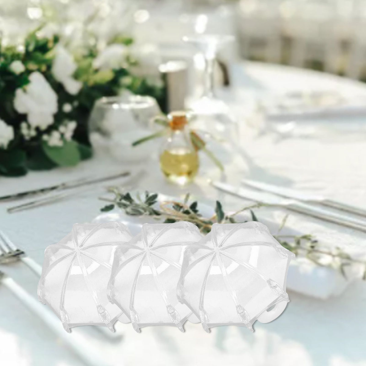12pcs Umbrella Shaped Candy Box Portable Cute Exquisite Plastic Packaging Gift Box for Birthday PartyWhite