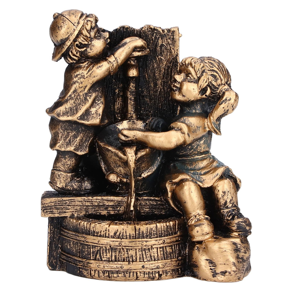 Little Boy Girl Playing Water Statue Standing Sculpture Resin Garden Ornament for Home Decoration
