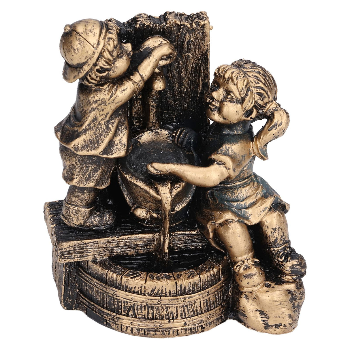 Little Boy Girl Playing Water Statue Standing Sculpture Resin Garden Ornament for Home Decoration
